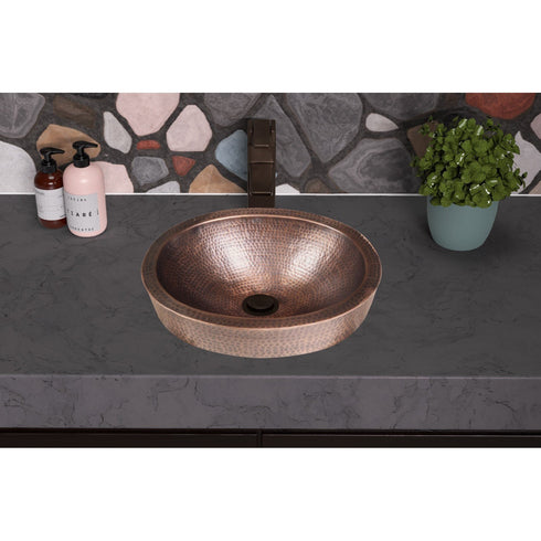 Pure Copper Hand Hammered 17 inch Oval Skirted Bathroom Vanity Sink